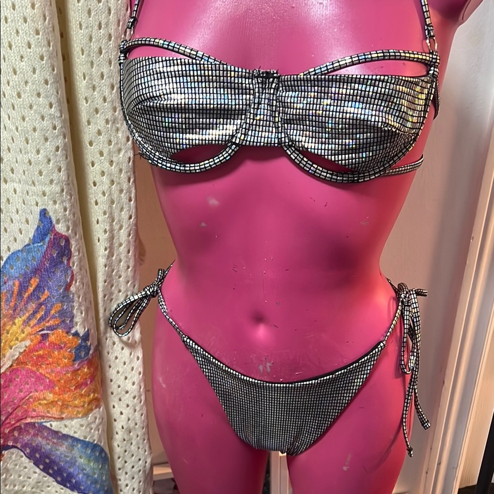 Chic Black and silver halo graphic  Bikini Set with disco Design
